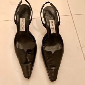 Jimmy Choo black leather slingback 3” heels. US 10 or EU 40. Used hood condition
